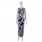Casual sleeveless printed round neck slim fitting basic long dress L23DS003