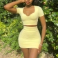 Fashion Solid Color Small U-Neck T-shirt Tight Wrapped Hip Short Skirt Set S120143