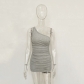 Single shoulder pleated threaded dress YB9086