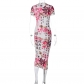 Fashionable floral text printed style buttock wrap dress D3412327W