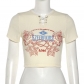 Women's sexy slim fitting navel exposed street fashion printed short sleeved T-shirt K21L02889