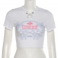 Women's sexy slim fitting navel exposed street fashion printed short sleeved T-shirt K21L02889