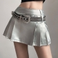 Women's solid color slim fitting street fashion high waisted skirt pleated skirt K23J26018