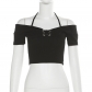 Women's Solid Color Slim Fit Fashion One line Neck Hanging Neck Open Back Short Sleeve T-shirt K23L27412