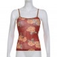 Women's mesh printed tight and slimming fashion ultra short mini strap vest LQWBT01263