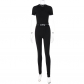 Fashion Open Umbilical Round Neck Short Sleeve Top Slim Fit Pants Set S3312076K