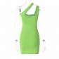 Fashionable and Sexy Hollow Fit Oblique Shoulder Solid Color Hip Wrap Dress D3311901K