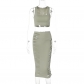 Fashionable hollowed out navel vest slim fitting skirt set S3211842K