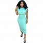 Sleeveless Shoulder Pad T-shirt One Step Dress Solid Two Piece Set S6279