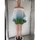 Street loose fitting short skirt gradient printed off shoulder dress YW0696