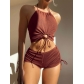 Solid color suspender split body swimsuit for women's foreign trade flat angle sports beach bikini swimsuit SGX-1108