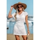 Women's Solid Color Sexy Knitted Hollow Beach Bikini Swimwear Cover Up Sun Protection Clothing MJ7225