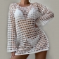 Sunscreen suit, sexy knitted hollow out pullover, round neck, long sleeved bikini swimsuit cover up MJ81331