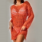 Sunscreen suit, sexy knitted hollow out pullover, round neck, long sleeved bikini swimsuit cover up MJ81331