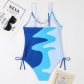 One piece swimsuit multi color patchwork drawstring ripple women's swimsuit TL693521389635