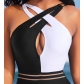 Black and white color matching one piece hollowed out transparent waistband one piece swimsuit TL712634587092