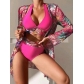 High waisted multi-color printed long sleeved three piece bikini split swimsuit TL714173572425