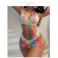 High elasticity perspective outfit hollowed out fishing net sexy colorful stripe series fun net clothing YDC16