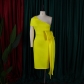Solid Color Slim Bow Off Shoulder Dress Dress D3092
