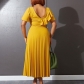 Ruffled Short Sleeve Oblique Shoulder Pleated Dress D3117
