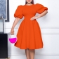 Round neck style bubble sleeves with waistband large swing dress A-line dress D3178