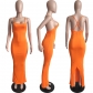 Women's Solid Cotton Sling Back Slit Maxi Dress L315