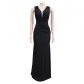Fashion Women's Solid V-Neck Sleeveless Pleated Long Dress C6357