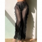 Wood ear edge hollowed out stripe gold silk casual sexy mesh perspective beach vacation pants CYBK2563