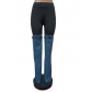 Spliced combination denim pants with elastic denim micro flared pants F88486
