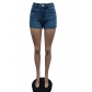 Contrast colored stretch denim shorts with stitching F88491