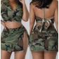 Elastic camouflage skirt set with straps and open back set F88492