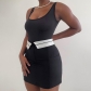 High waisted contrasting waistband suit with buttocks and short skirt XY23145