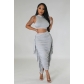 Women's solid color high waisted ruffled edge with exposed navel tight vest skirt set Y1249