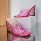 Wearing thick heeled transparent PVC wide band sandals and slippers on the outside with high heels PL0288