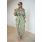 Fashionable single breasted long sleeved lapel printed shirt style dress CY9551