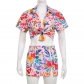 Women's printed holiday style Polo collar shirt+half skirt casual set LR03388