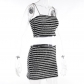Sexy suspender black and white striped short top high waisted fashionable half skirt casual set YY23074