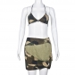 Open navel lace up patchwork camouflage denim skirt set 7597SG