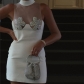 Fashion Sleeveless Diamonds Sexy Mesh Splice Perspective High Waist Wrapped Hip Slim Fit Dress K23D28806