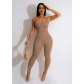 Women's solid color sleeveless vest jumpsuit with threaded square neck, open back, buttocks, and slim fitting jumpsuit H0285
