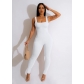 Women's solid color sleeveless vest jumpsuit with threaded square neck, open back, buttocks, and slim fitting jumpsuit H0285