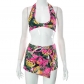 Printed Bikini Set Hanging Neck Top Shorts Beach Wear K23ST150
