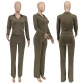 Women's wear pit stripe long sleeved temperament commuting solid color two-piece set M20783