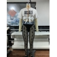 Irregular Split Letter Printing T-shirt Lace Perspective Pants Two Piece Set SD1871