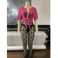 Irregular Split Letter Printing T-shirt Lace Perspective Pants Two Piece Set SD1871