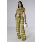 Fashion casual printed set with wide leg pants and two piece pants set FE273