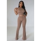 Women's Sexy Solid Color Round Neck Sleeveless High Bullet Pit Flare Pants Two Piece Set JP1085