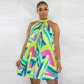 Beach Skirt Off Shoulder Sleeveless Printed Pleated Dress K10537