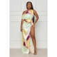 Sexy Sleeveless Vibrant Colorful Gradient Split Dress for Women BF1155