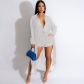 Women's Fashion Button Split Casual Sexy Perspective Sunscreen Coat Shorts Two Piece Set SM9307